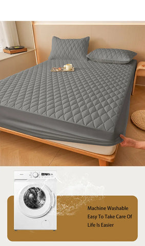1PC Thicken Solid Color Checked Mattress Cover,Cotton-padded Breathable,Dust Proof,All SeasonsSuitable For The Bedroom,