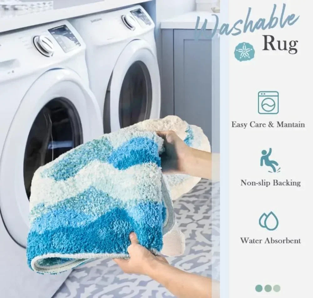 VIKAMA Imitation Cashmere Carpet Beach Wave Creative Non-slip Bathroom Carpet Bedroom Bedside Carpet Living Room Door Mat Home D