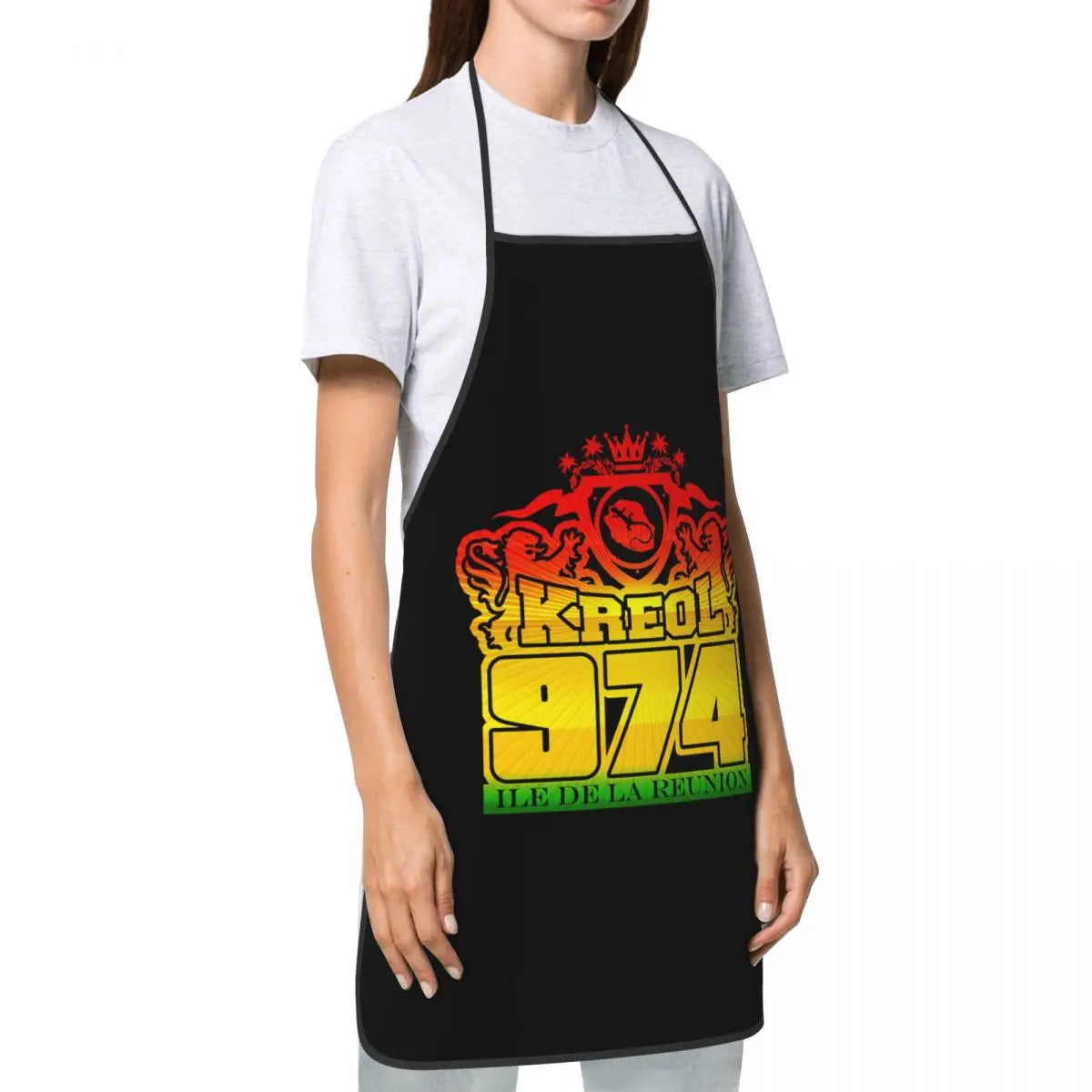 Custom Bib Kreol 974 Reunion Island Apron Men Women Unisex Adult Chef Kitchen Cooking Tablier Cuisine Painting