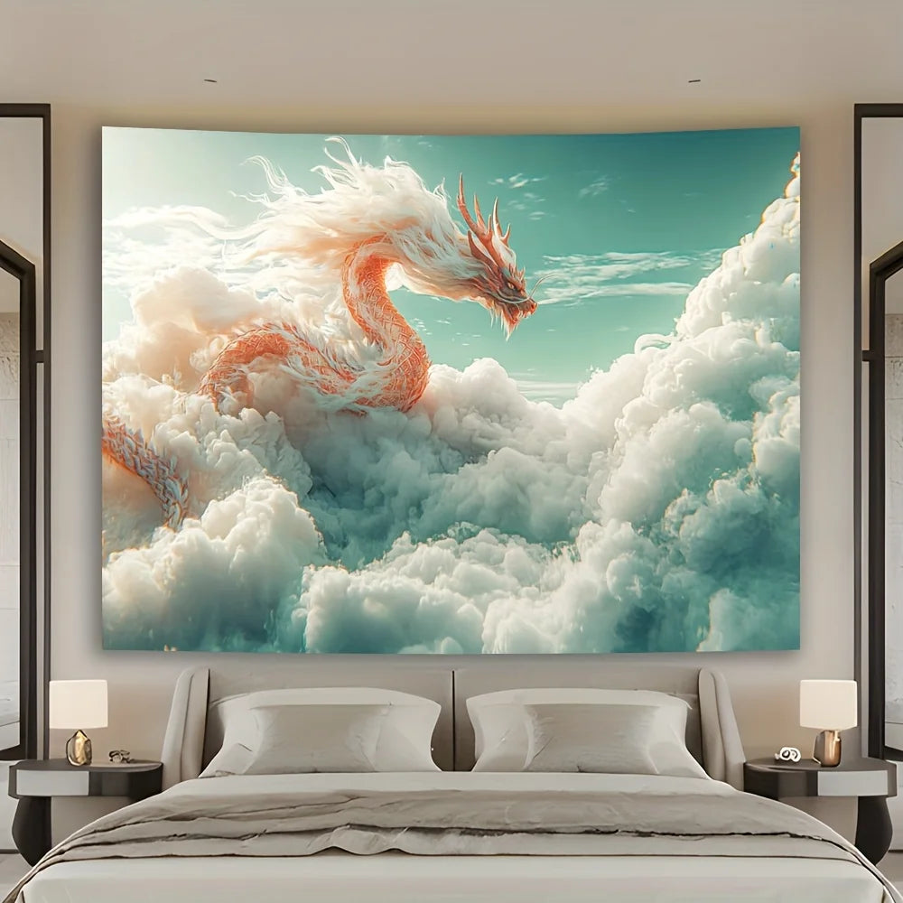 Majestic Dragon in the Clouds Tapestry - Perfect for Adding Fantasy and Ethereal Style to Any Room Decor, Ideal for Home Use