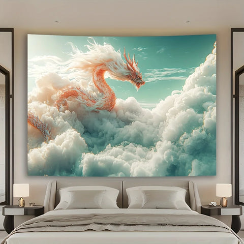 Majestic Dragon in the Clouds Tapestry - Perfect for Adding Fantasy and Ethereal Style to Any Room Decor, Ideal for Home Use