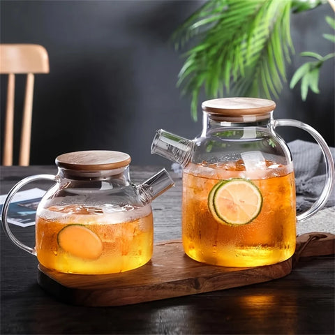 1L/1.8L Large Capacity Glass Teapot High Temperature Resistant Kettle for Steamed Juice Fruit & Iced Tea Home Kitchen Access