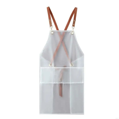 B0KC Transparent TPU Back Cooking Apron Oil-proof Overall Household Kitchen Women Work Clothes with Pocket Halter Apron