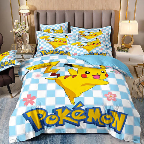 Pikachu Design Quiltt Cover for Kids, Reversible Bedding Set with Matching Pillowcase 75*50, Children's Bedroom Bed Decoration