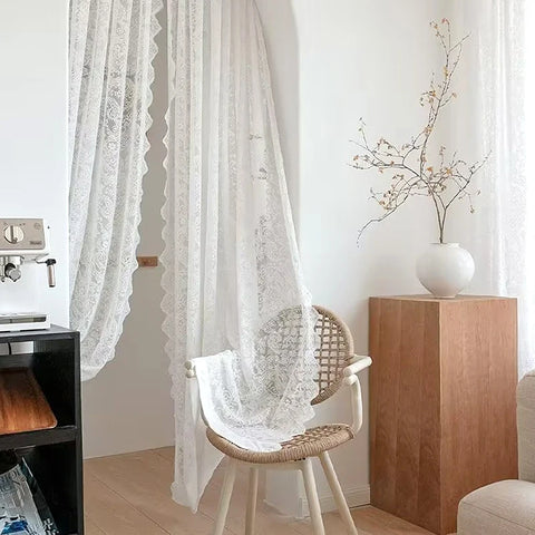 Lace Tulle Window Curtain Aesthetic Lace Curtain French Balcony Screen Curtain Wedding Party Decor Bedroom Livingroom Supplies
