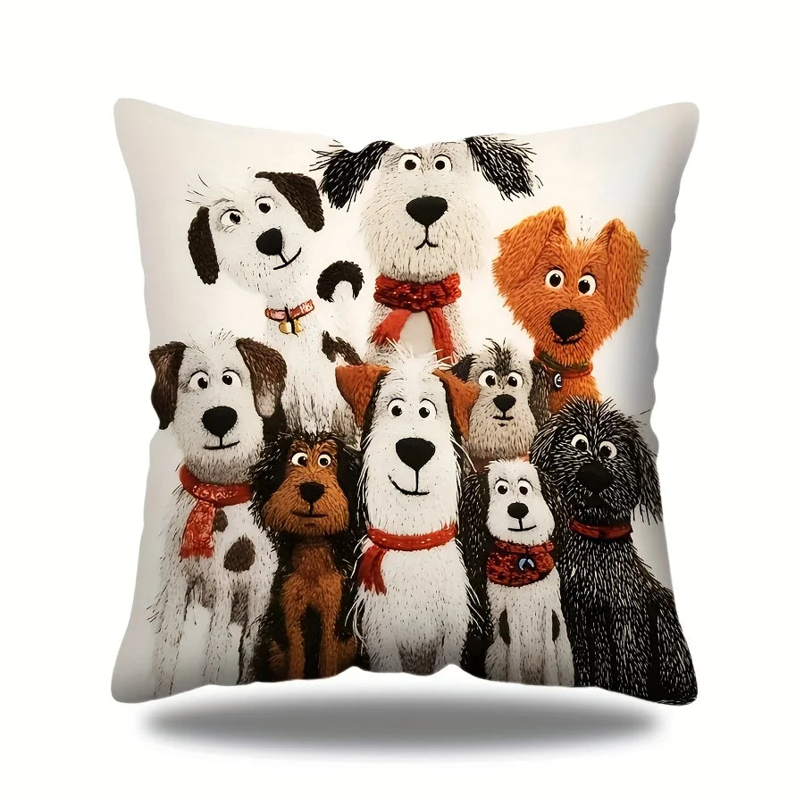 "Adorable Dog Family Pillow Cover Soft Plush Gift for Kids Adults No Insert Included Cozy Decorative Cushion Case"