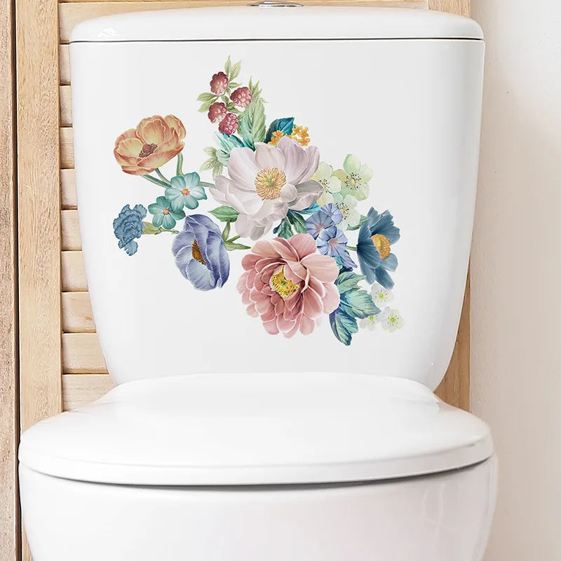 Green Plant Leaves Bathroom Toilet Sticker WC Closestool Wall Sticker Self Adhesive Mural Beautify Flower Home Decoration Decals