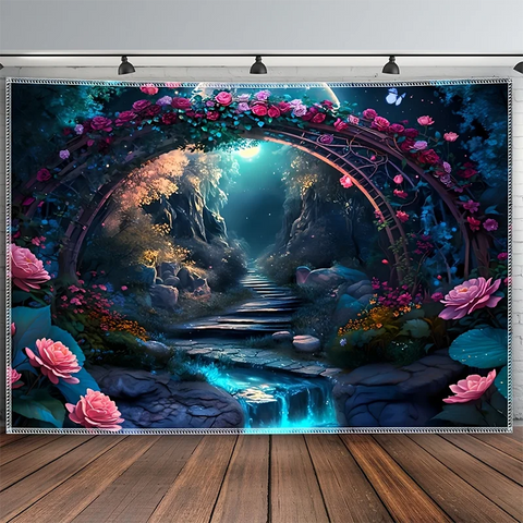 1 Piece Romantic Garden Arch Tapestry - Polyester Material, Ideal for Living Room & Bedroom Decoration - with Installation Kit