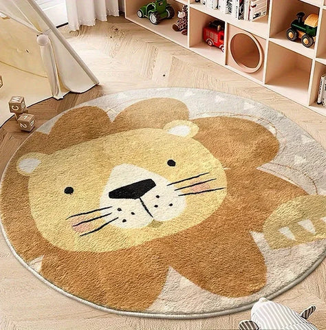Living Room Carpet Round Cartoon Cute Lion Carpets Bedroom Rug Floor Mat Soft Fluffy Kid's Plush Rug Home Decoration Gamer Mat