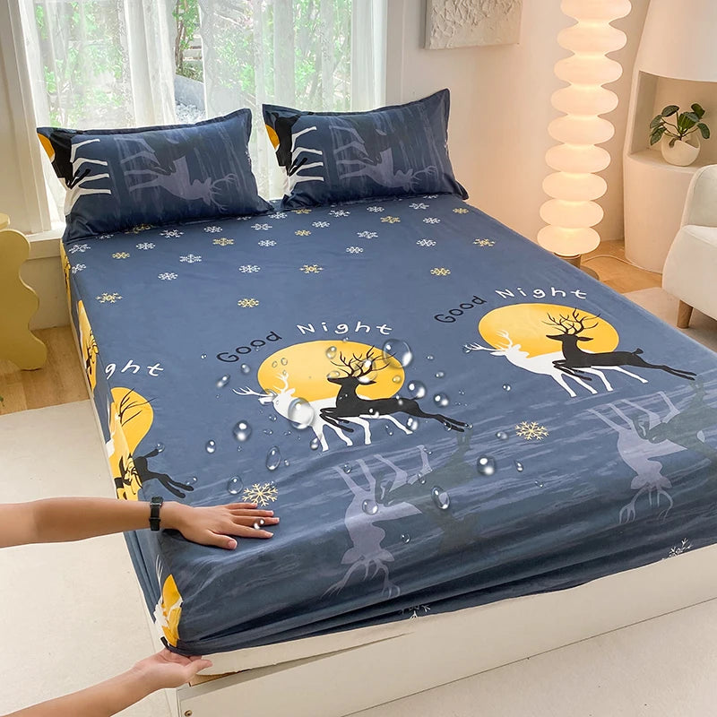 1pc Waterproof Fitted Bed Sheets Cartoon Style Single Bed Cover for Kids Queen/King sabanas cama matrimonial(without pillowcase)