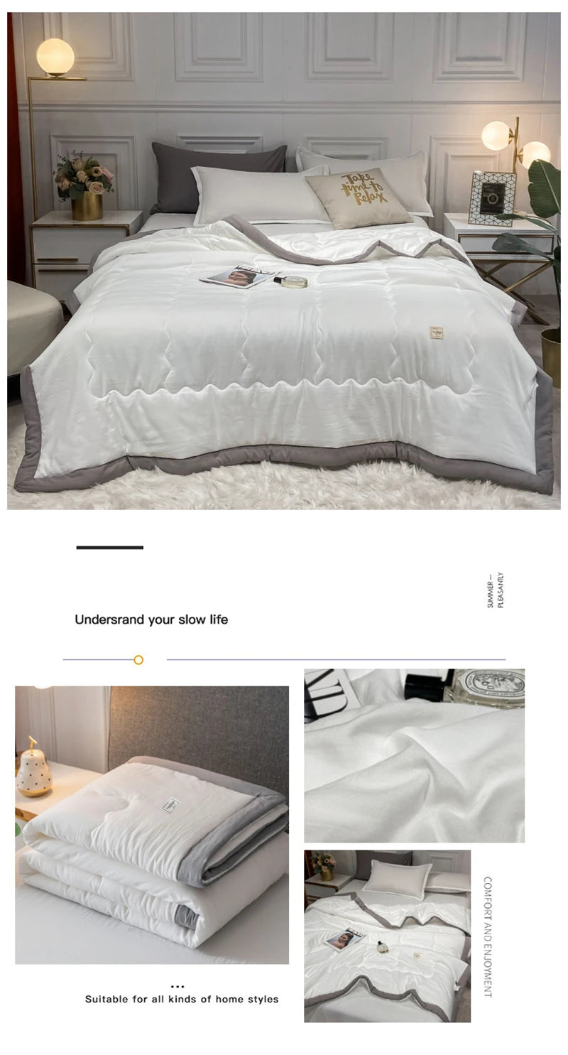 Japan Style Summer Quilt Soft Breathable Quilted Duvet Queen Skin Friendly WashableThin Comforter Lightweight Blanket 180x220
