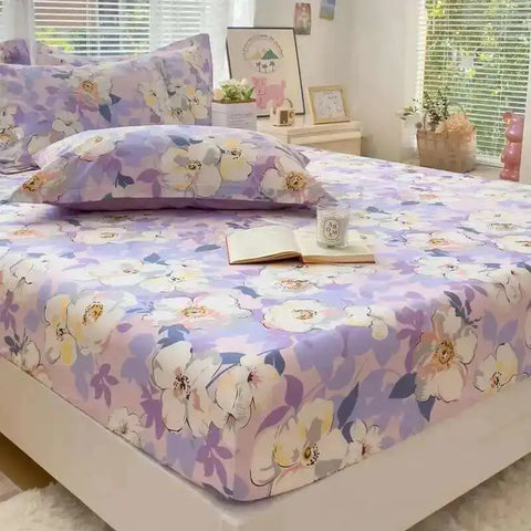 100% Cotton Kids Fitted Sheet - Pink Cartoon Print Single Size, Soft Bed Sheet Mattress Cover (No Pillowcase)