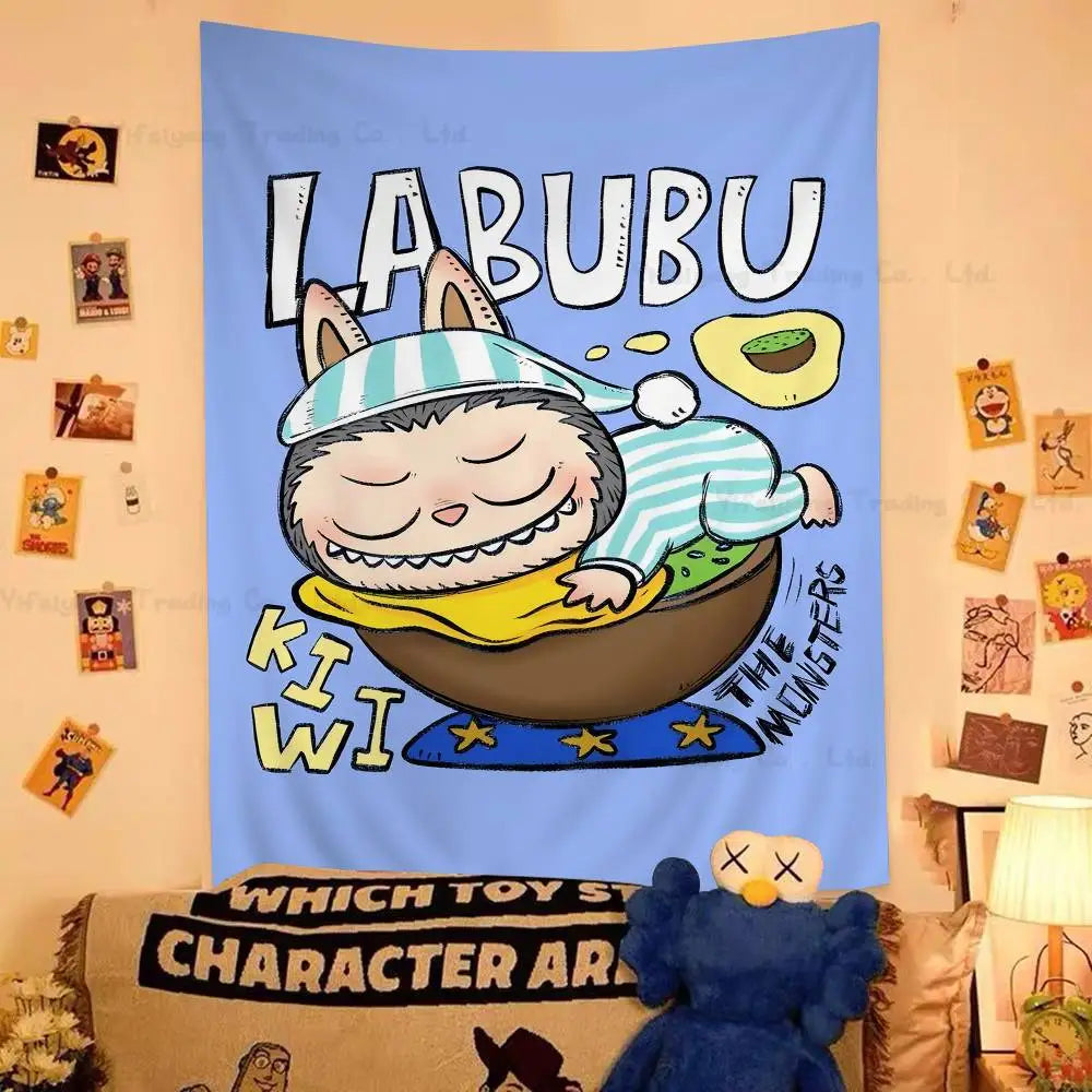 L-LABUBU Printed Large Wall Tapestry Indian Buddha Wall Decoration Witchcraft Bohemian Hippie Decor Blanket