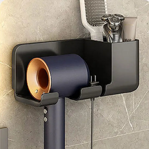 Hair Dryer Holder Wall Bathroom Shelf Without Drilling Plastic Hair Dryer Stand with Storage Box Toilet Blower Holder Shelf