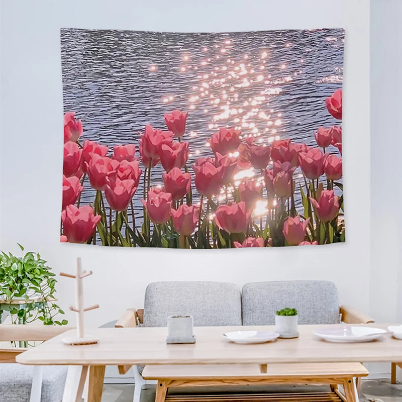 Ins Landscape Tapestry Wall Hanging Cloth 3D Printing   Bedroom Dorm Background Decorative