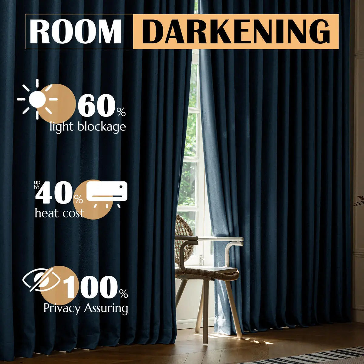 JINCHAN Room Darkening Curtains  Bedroom Herringbone Curtains 63 Inch Length For Living  Room Grommet Tops 2 Panels Window Drape