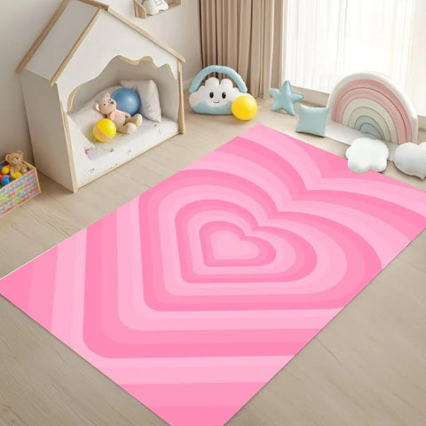 Sweet Heart Print Carpet Cute Girls' Room Decor Rug Modern Home Decor Non-Slip Floormat for Living Room Bedroom Kitchen Hallway