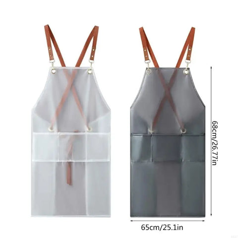B0KC Transparent TPU Back Cooking Apron Oil-proof Overall Household Kitchen Women Work Clothes with Pocket Halter Apron