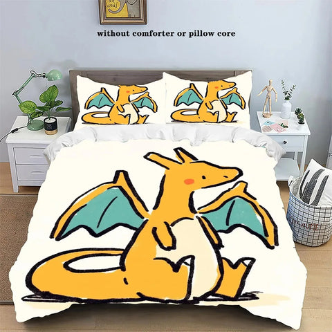 Pokemons Cartoon Anime Bedding Set Kawaii Pikachu Gengar Eevee Charizard Quilt Duvet Cover Children's Set Room Decoration Gift