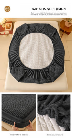 WASART Quilted coral fleece mattress protector cover winter warm elastic fitted sheet couple double bed protection pad 180x200