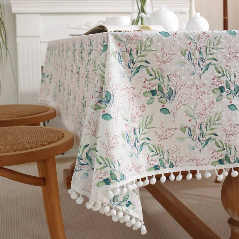 Cotton Floral Tablecloth Tea Table Decoration,Rectangle Table Cover For Kitchen Wedding Dining Room Party Cloth CoverDecoration