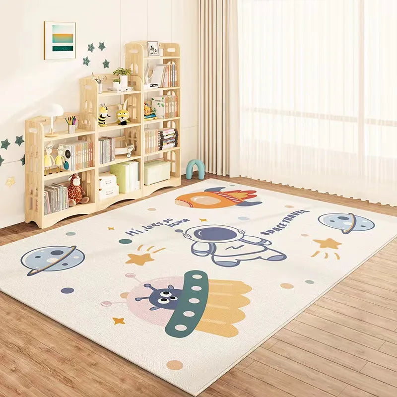 VIKAMA Crystal Pile Carpet Spaceman Children's Nursery Playmat Dirty Resistant Washable Cushioned Carpet for Living Room Bedroom