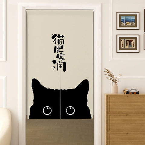 Japanese Cute Cat Door Curtain Izakaya Dining Room Blackout Partition Linen Doorway Curtains Room Entrance Hanging Half Curtains