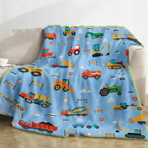Yellow Construction Truck Blanket Cartoon Tractor Cars Flannel Throw Blankets for All Season Kids Boys Excavator Sofa Blanket