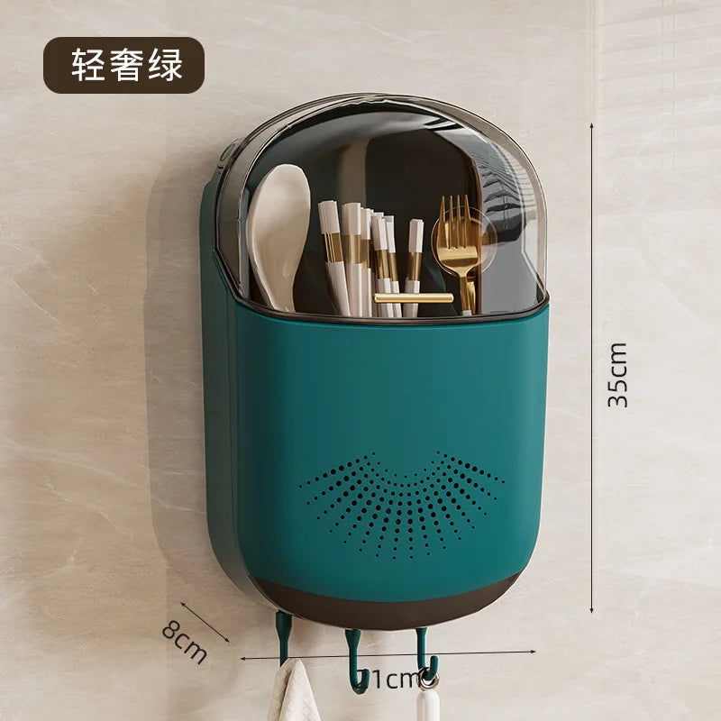 Chopstick Storage Box Wall Mounted Household Kitchen Organizer Lid Rack Dish Drying Rack Utensil Holder for Home Accessories