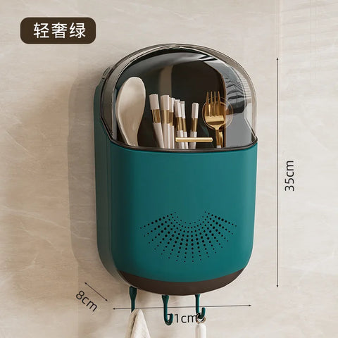 Chopstick Storage Box Wall Mounted Household Kitchen Organizer Lid Rack Dish Drying Rack Utensil Holder for Home Accessories