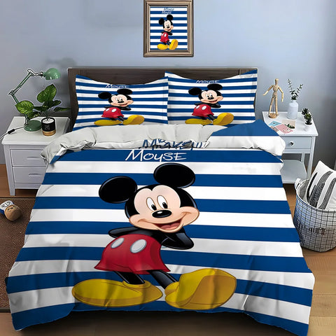 3PC Disney Mickey Mouse Printed Bedding Set Duvet Cover Anime Quilt Adult Kids Birthday Gift Full Size Bedding Set Luxury Gifts