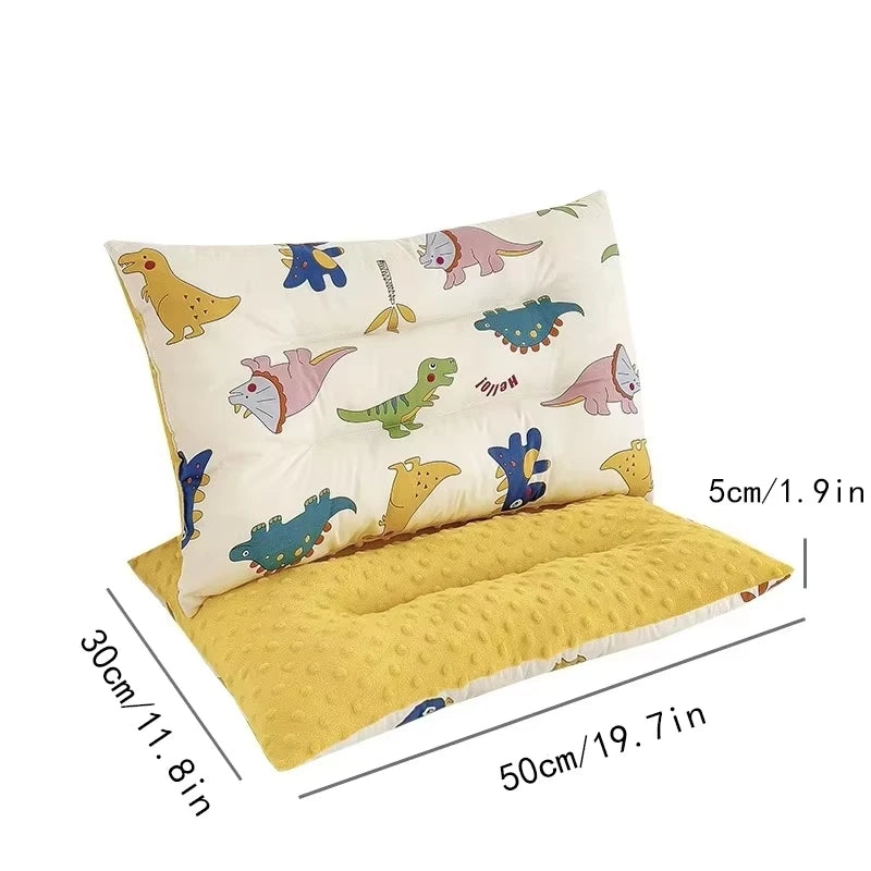 Soft Baby Pillow with Adorable Cartoon Print, Cotton and Microfiber Filling, Gentle Fabric, All-Season Comfort Soothing Cushion