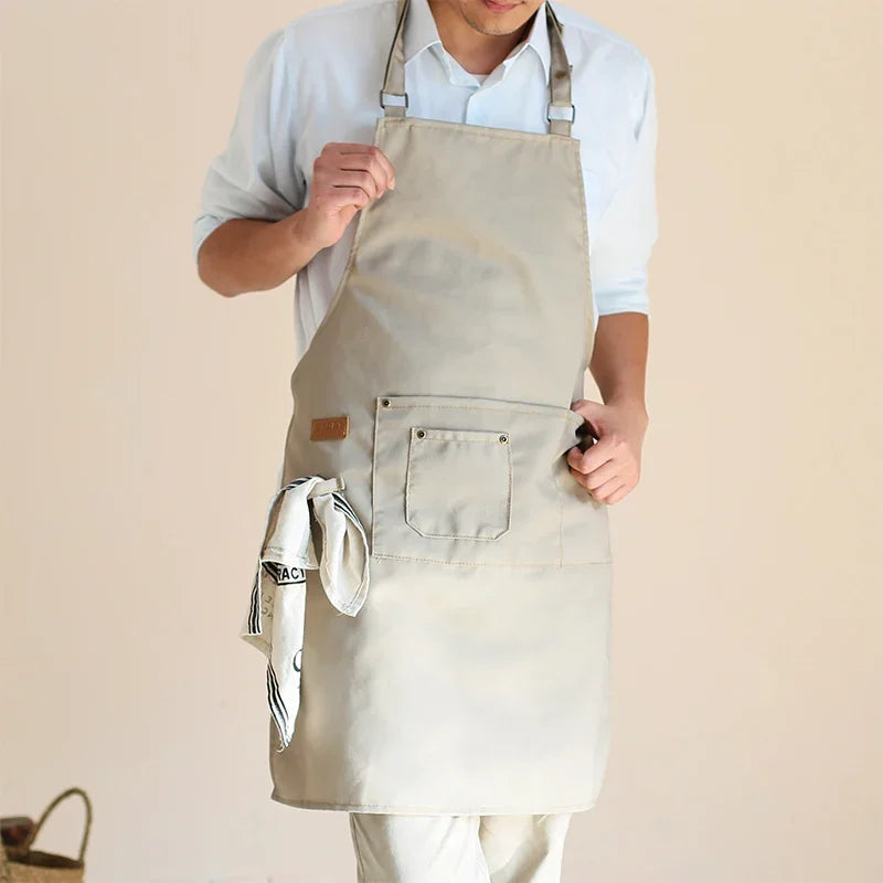 Fashion Unisex Work Apron For Men Canvas Black Apron Bib Adjustable Cooking Kitchen Aprons For Woman With Tool Pockets