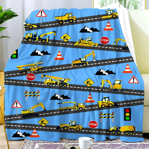 Yellow Construction Truck Blanket Cartoon Tractor Cars Flannel Throw Blankets for All Season Kids Boys Excavator Sofa Blanket