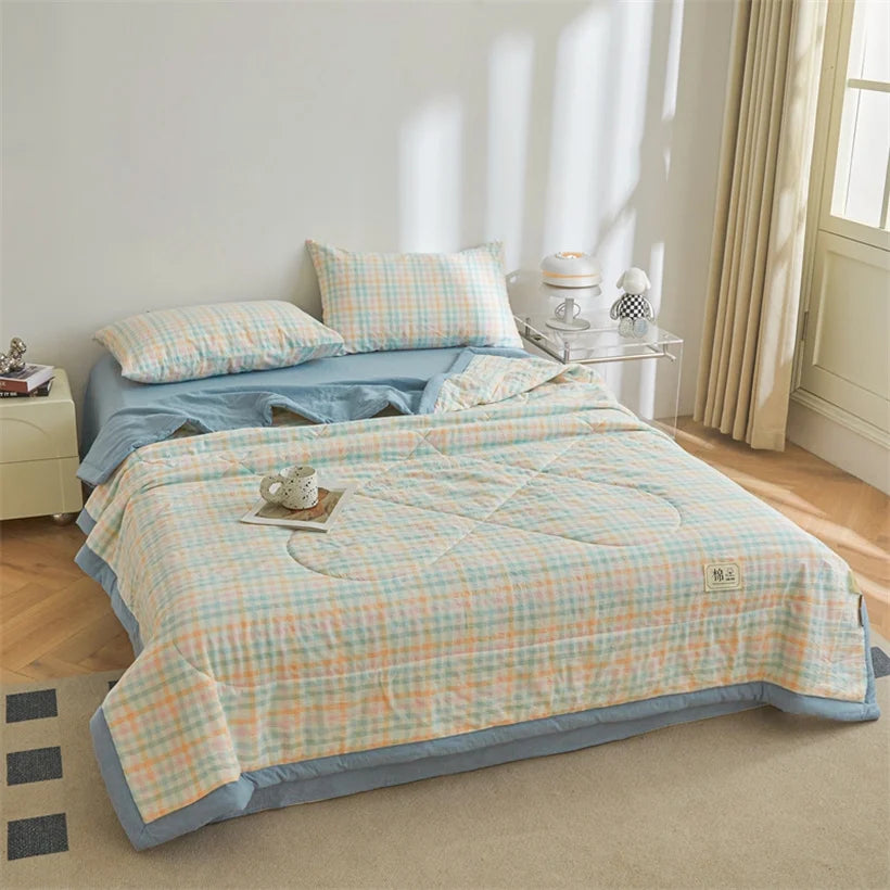 Summer 100% Cotton Thin Quilt Comforter Soft Air Conditioning All Season Quilt/Duvet/Blanket Lightweight Bed Cover Soft Bedding