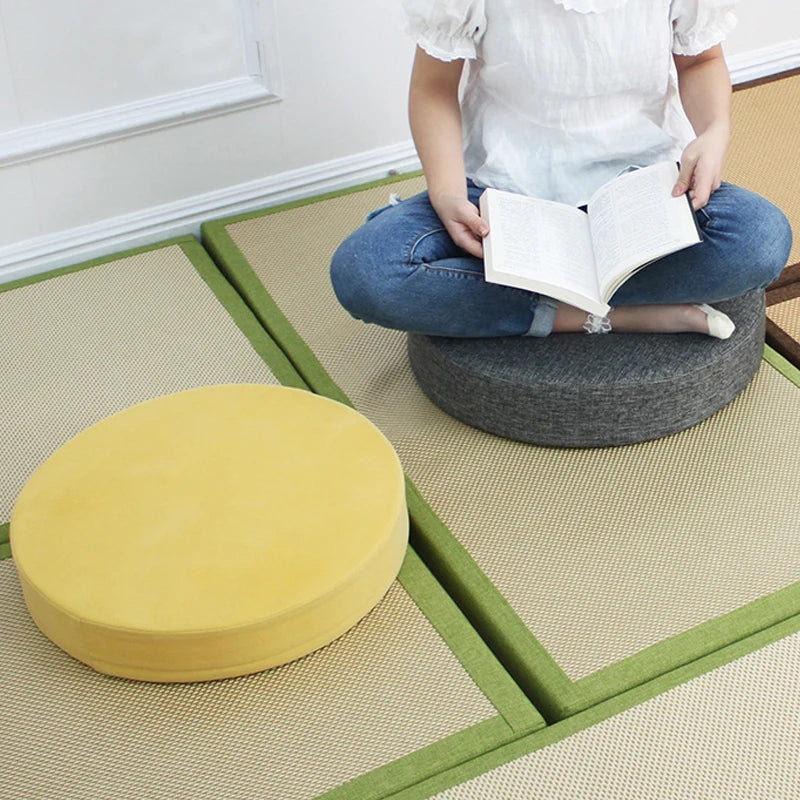 35Cm Seat Cushion High Resilience Round Chair Cushion Round Thick Cushion Dining Chair Washable Cover Anti-Slip Linen
