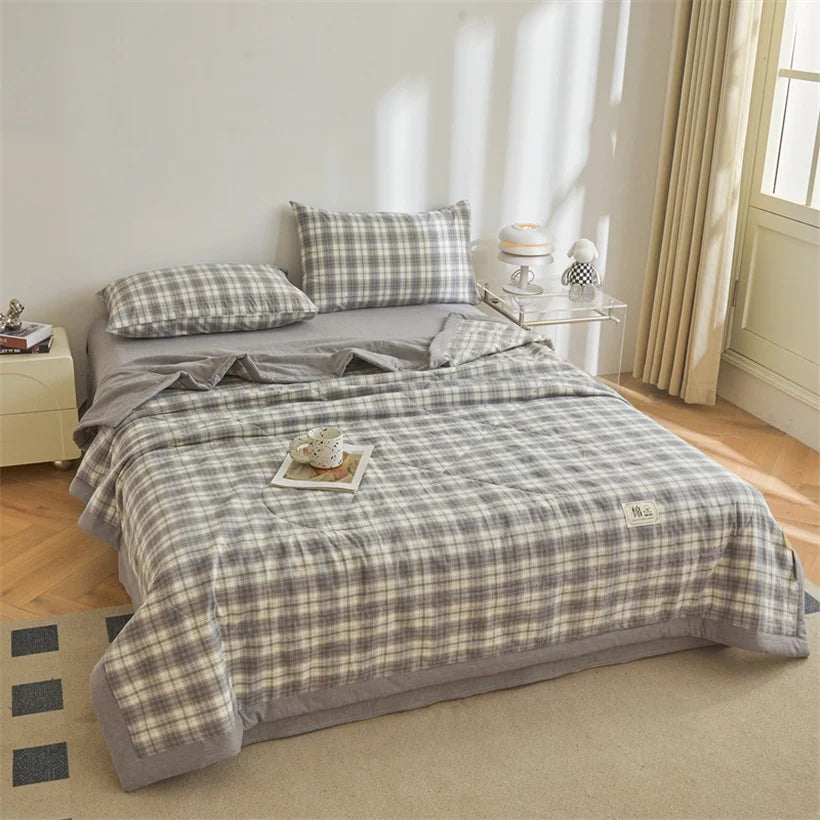 Summer 100% Cotton Thin Quilt Comforter Soft Air Conditioning All Season Quilt/Duvet/Blanket Lightweight Bed Cover Soft Bedding