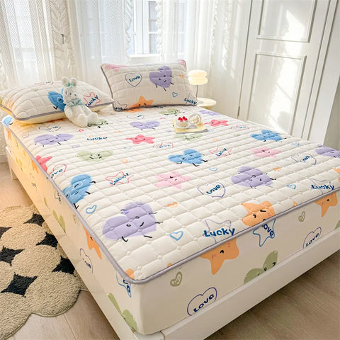 Adorable Quilted Washed Cotton Fitted Mattress Cover - Super Cute Girl's Design, Hypoallergenic