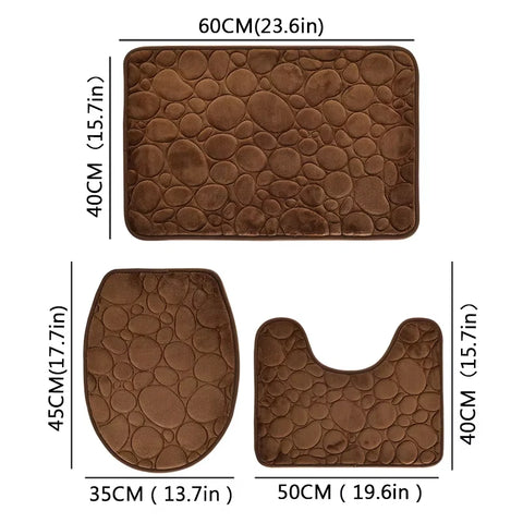 3pcs/Set Solid Color Simple Bathroom Water-absorbing and Non-slip Floor Mat Stone Pattern, Comfortable and Soft, Three-piece Set