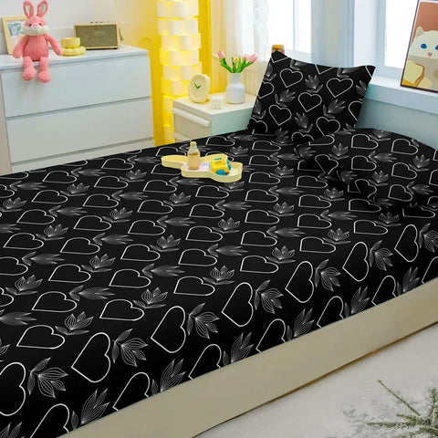 1 Simple Modern Plant Flower Printed Matte Fitted Sheet, Bedroom Printed Bed Cover, Bedding (Excluding Pillowcases)