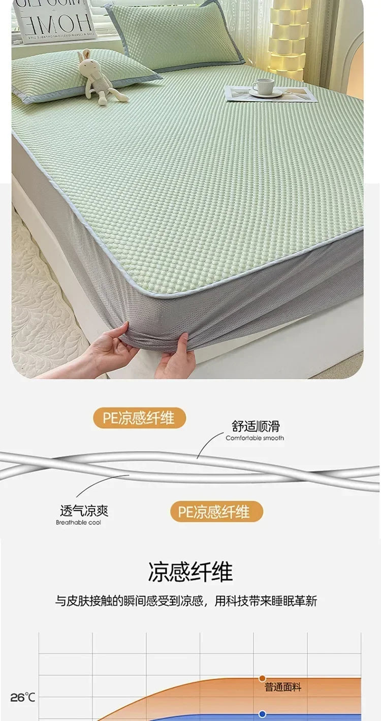Summer Cooler Latex Bed Fitted Sheet Set Soft Air-conditioning Mat Bed Skirt Washable Solid Anti-slip Mattress Protector Cover