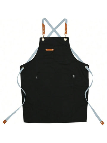 Fashion Unisex Work Apron For Men Canvas Black Apron Bib Adjustable Cooking Kitchen Aprons For Woman With Tool Pockets