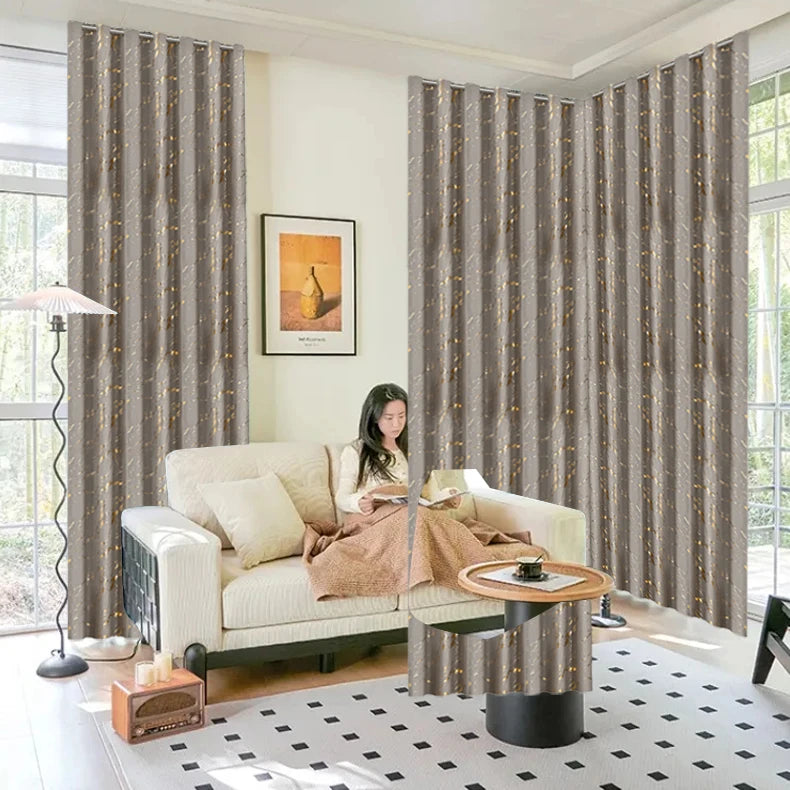 100% Blackout Curtains Luxury Marble Pattern Curtain With Gold Foil Precision Drilling For Home Decor Curtains For Living Room