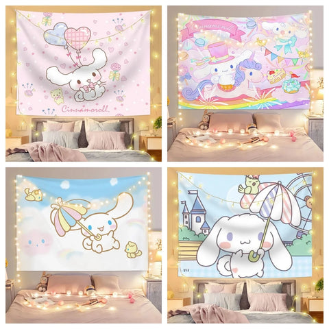Anime Cinnamoroll Girl Printed Tapestry Wall Hanging Cute Cartoon Style Fantasy Background Home Decoration
