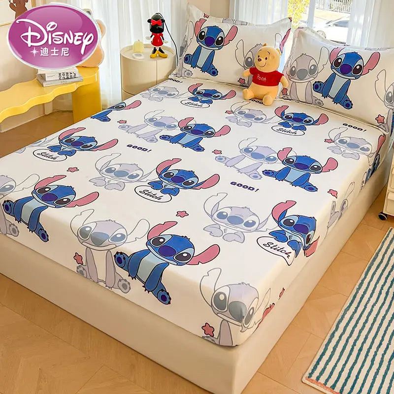 Disney Stitch Bed Mattress Cover Kawaii Cartoon Minnie Pooh Bear Lotso Bed Linen Fitted Sheet For Kids Adult Single Queen Size