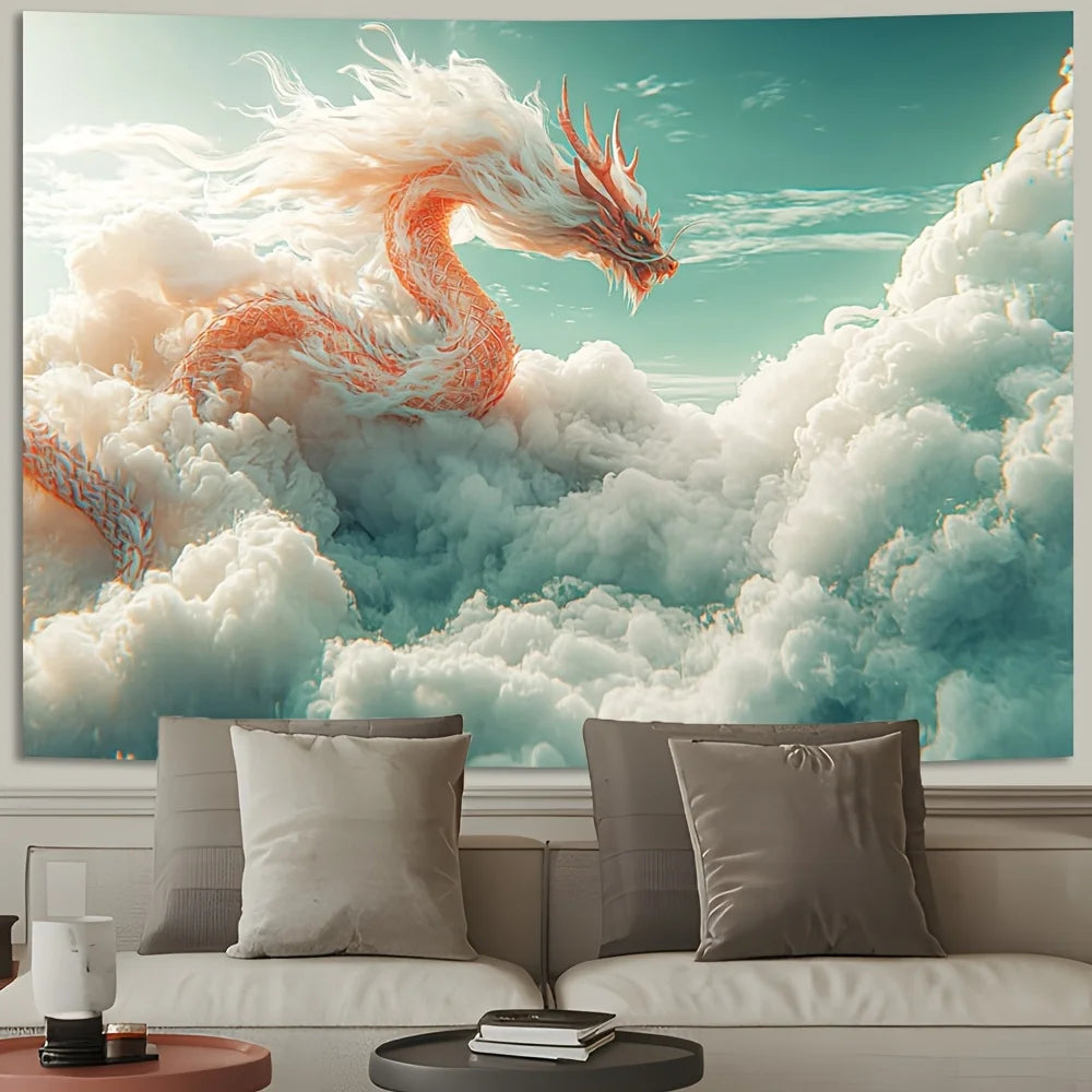 Majestic Dragon in the Clouds Tapestry - Perfect for Adding Fantasy and Ethereal Style to Any Room Decor, Ideal for Home Use