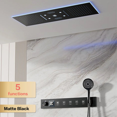 AITANA Luxury Brass Gunmetal LED Display Thermostatic Shower System Bathroom Ceiling embedded concealed giant curtain Rainfall