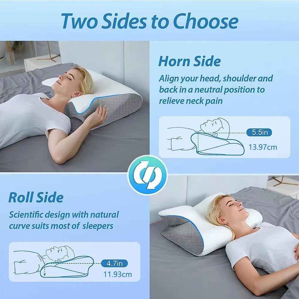 Ergonomic High & Low Conform Memory Foam Knitted Bed Pillows Skin-Friendly & Anti-Snoring Customized for Cervical Pain Relief