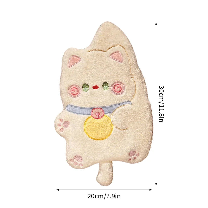 Cute Cat Hand Towel Double-thickness Hand Towel Quick-drying Absorbent Kitchen Cleaning Rag Bathroom Hanging Towels Home Supplie