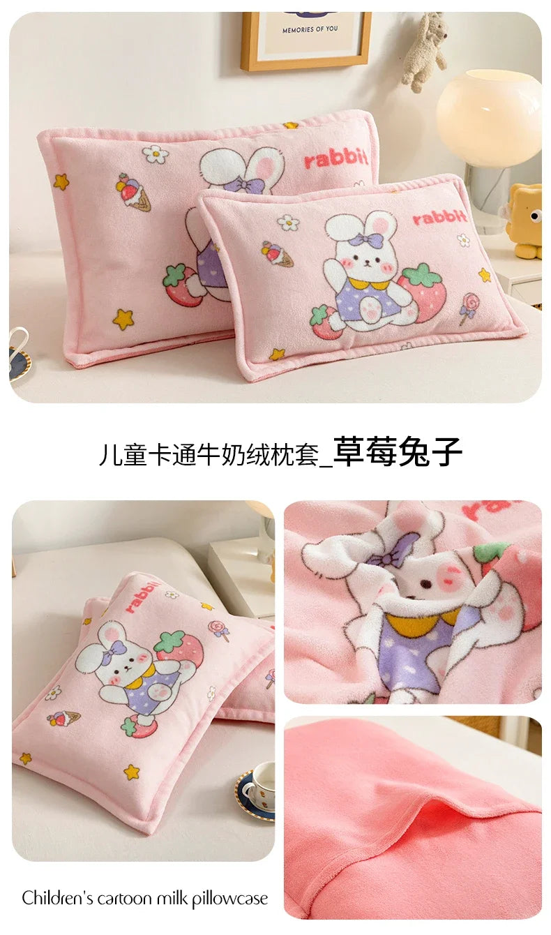 Kids Thick Warm Winter Pillowcase ,Velvet Flannel Skin-Friendly Pillowshams,Fluffy Fabric Pillow Covers Super Soft Home Textiles